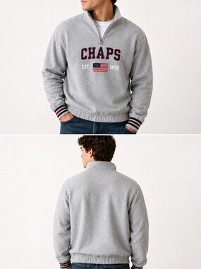 EUC Chaps Grey Quarter-Zip Sweatshirt American Flag Logo Size M